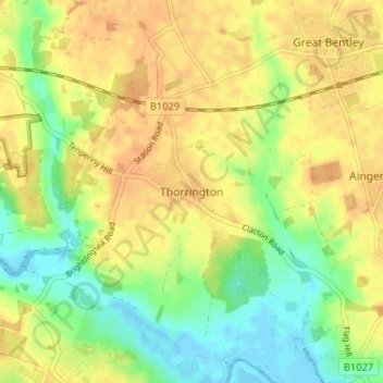Carte topographique Thorrington, altitude, relief