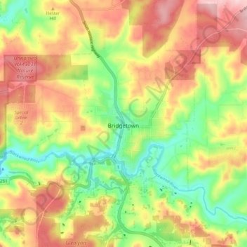 Carte topographique Bridgetown, altitude, relief