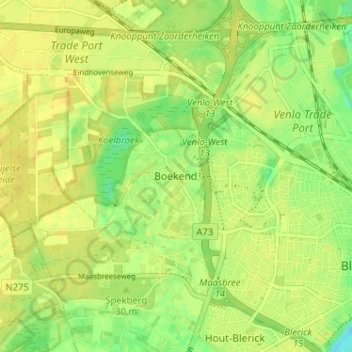 Carte topographique Boekend, altitude, relief