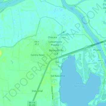 Carte topographique Eldorado do Sul, altitude, relief