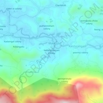 Carte topographique Nellarimannam Colony, altitude, relief