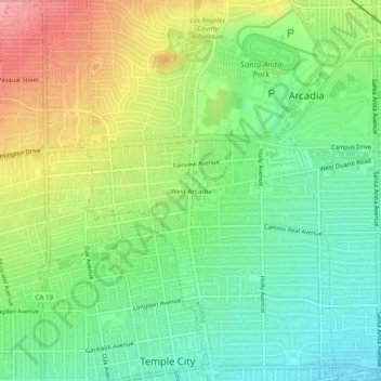 Carte topographique West Arcadia, altitude, relief