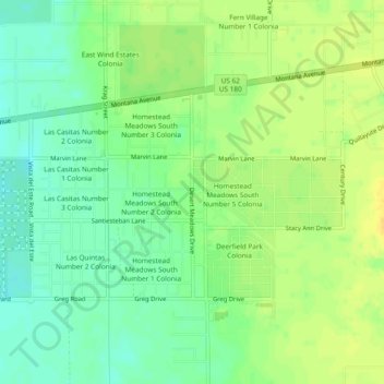 Carte topographique Homestead Meadows South, altitude, relief