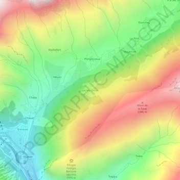 Carte topographique Lechey Desot, altitude, relief