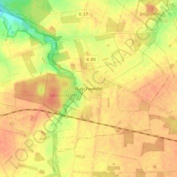 Carte topographique Ruschwedel, altitude, relief