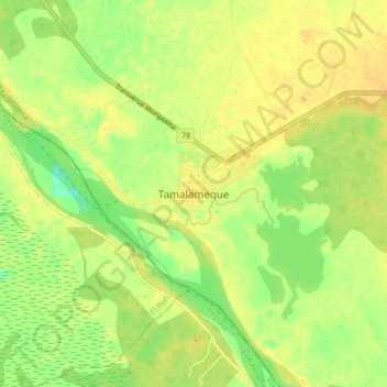 Carte topographique Tamalameque, altitude, relief