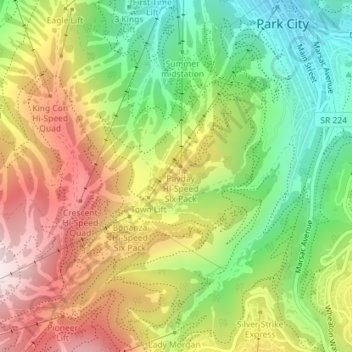 Carte topographique Treasure Hill, altitude, relief