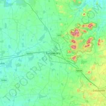 Carte topographique Tumakuru, altitude, relief