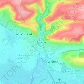 Carte topographique Braunton, altitude, relief