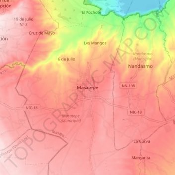 Carte topographique Masatepe, altitude, relief