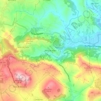 Carte topographique Ribas de Baixo, altitude, relief
