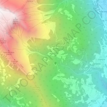 Carte topographique Alpe Voma, altitude, relief