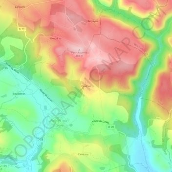 Carte topographique Paulhac, altitude, relief