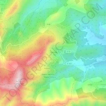 Carte topographique Quercioli, altitude, relief
