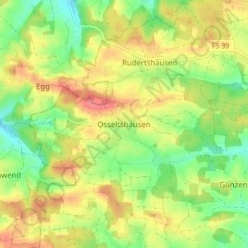 Carte topographique Osseltshausen, altitude, relief