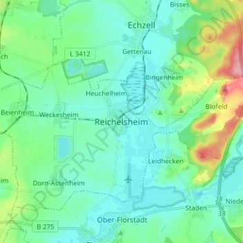Carte topographique Reichelsheim, altitude, relief