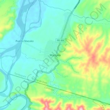 Carte topographique Mazuko, altitude, relief