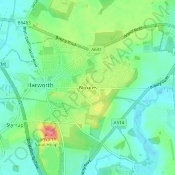 Carte topographique Bircotes, altitude, relief