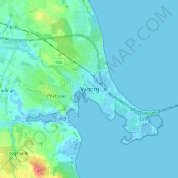 Carte topographique Nyborg, altitude, relief