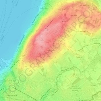 Carte topographique Chougny, altitude, relief