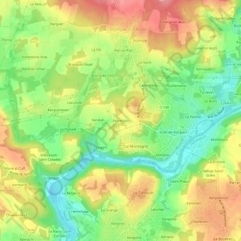 Carte topographique Kernégan, altitude, relief