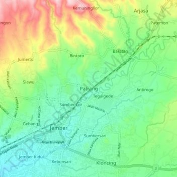 Carte topographique Patrang, altitude, relief