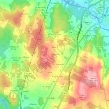Carte topographique O Outeiro, altitude, relief