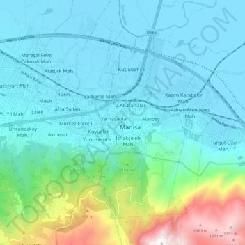 Carte topographique Şehzadeler, altitude, relief