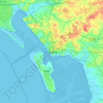 Carte topographique Esbjerg, altitude, relief