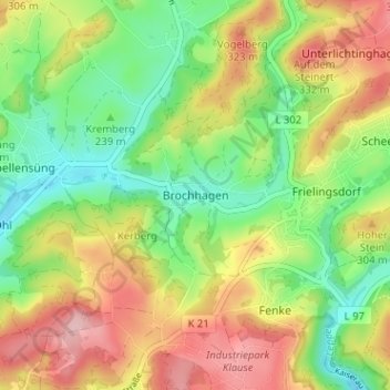Carte topographique Brochhagen, altitude, relief