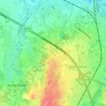 Carte topographique Onze-Lieve-Vrouw, altitude, relief