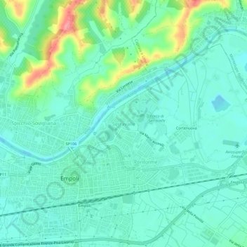 Carte topographique Serravalle, altitude, relief