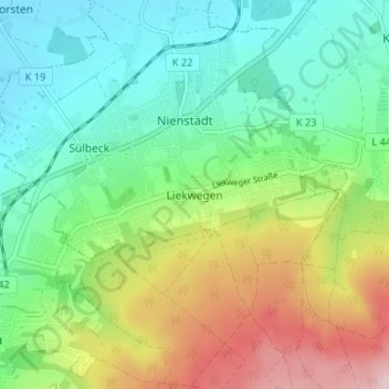 Carte topographique Liekwegen, altitude, relief