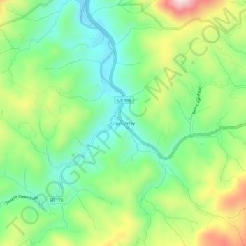 Carte topographique Tiger Valley, altitude, relief