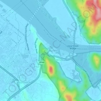 Carte topographique Ghodbunder, altitude, relief