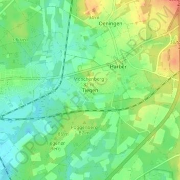 Carte topographique Tiegen, altitude, relief