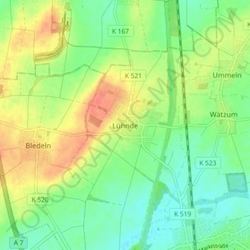 Carte topographique Lühnde, altitude, relief