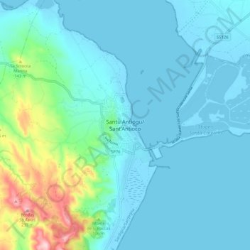 Carte topographique Sant'Antioco, altitude, relief