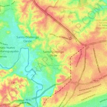 Carte topographique Santo Domingo Oeste, altitude, relief