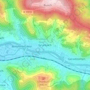 Carte topographique Grunbach, altitude, relief