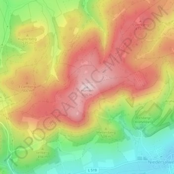 Carte topographique Homert, altitude, relief