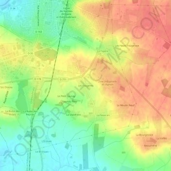 Carte topographique Les Fougères, altitude, relief
