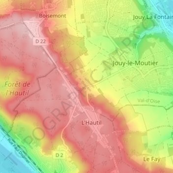 Carte topographique Écancourt, altitude, relief