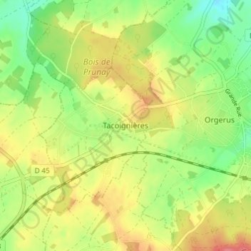 Carte topographique Tacoignières, altitude, relief