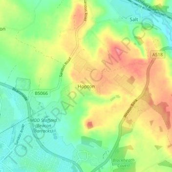 Carte topographique Hopton, altitude, relief