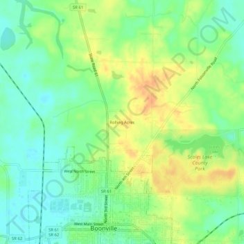 Carte topographique Rolling Acres, altitude, relief