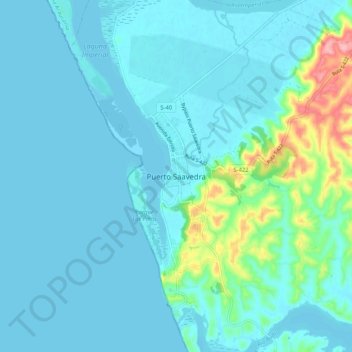 Carte topographique Puerto Saavedra, altitude, relief