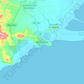 Carte topographique Salina Cruz, altitude, relief