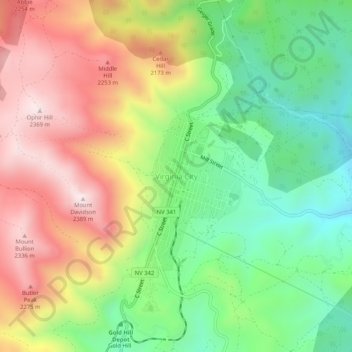 Carte topographique Virginia City, altitude, relief