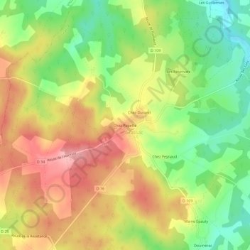 Carte topographique Chez Papette, altitude, relief